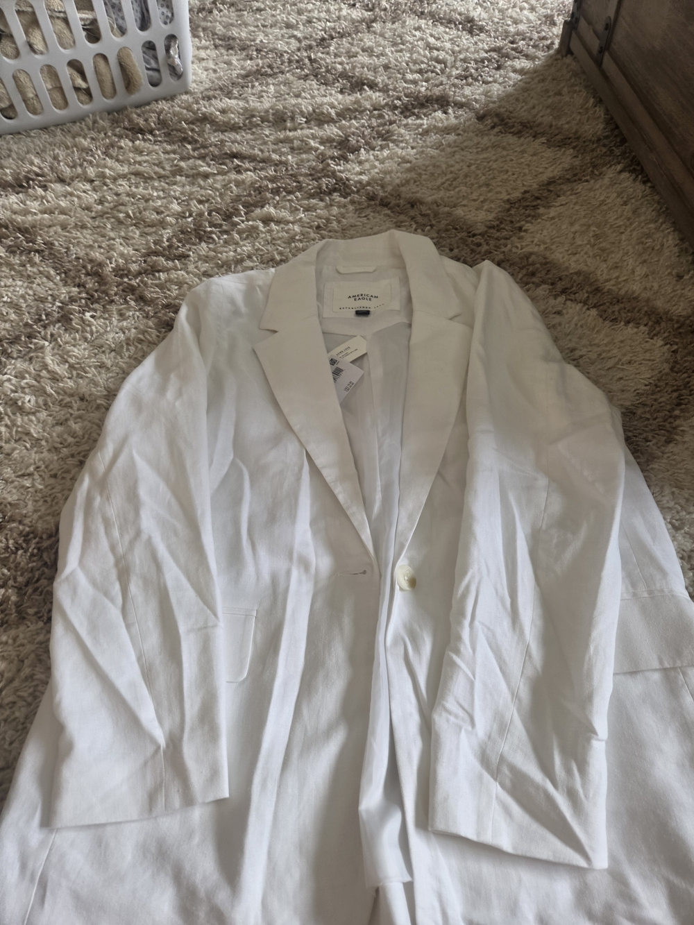 American Eagle Outfitters White Linen-Blend Single-Button Blazer